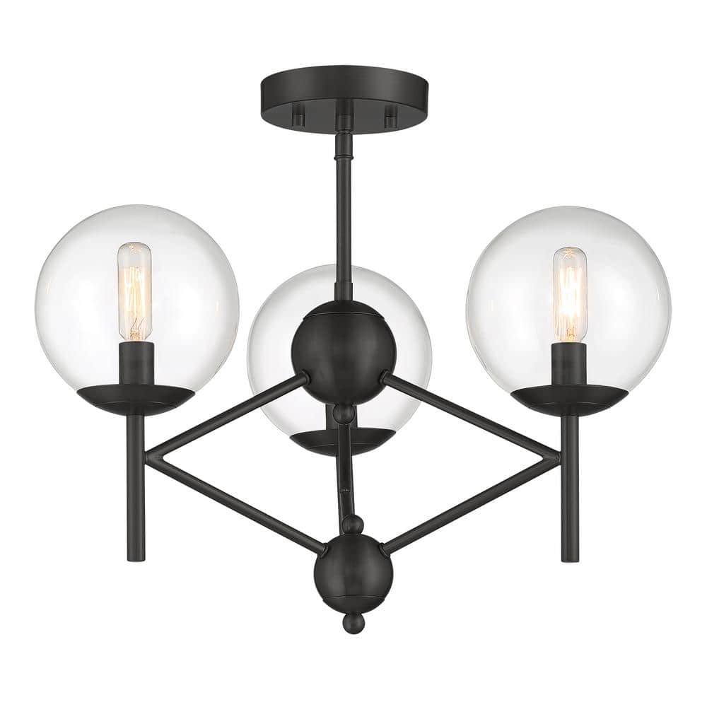 Auresa 20 in. 3-Light Black Globe Semi-Flush Mount with Clear Glass Shades price history on PriceWatchPro