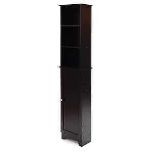 ContemporaryCountry 13.5in.W x 8in.D x 65in.H Free Standing Floor Shelf with Wainscot Panels & Lower Cabinet in Espresso
