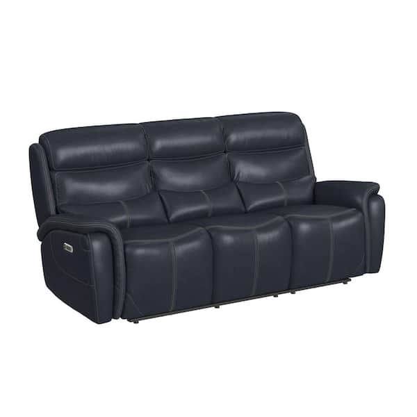 Florin 91 in. Pillow Top Arm Rectangle Polyester Power Motion Sofa with Power Headrest in Pebble Navy