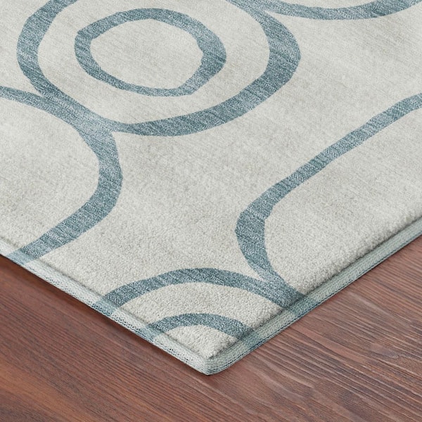 Mayfield Premium Machine Washable Abstract AMF2344 Teal 2 ft. x 7 ft. Runner Rug