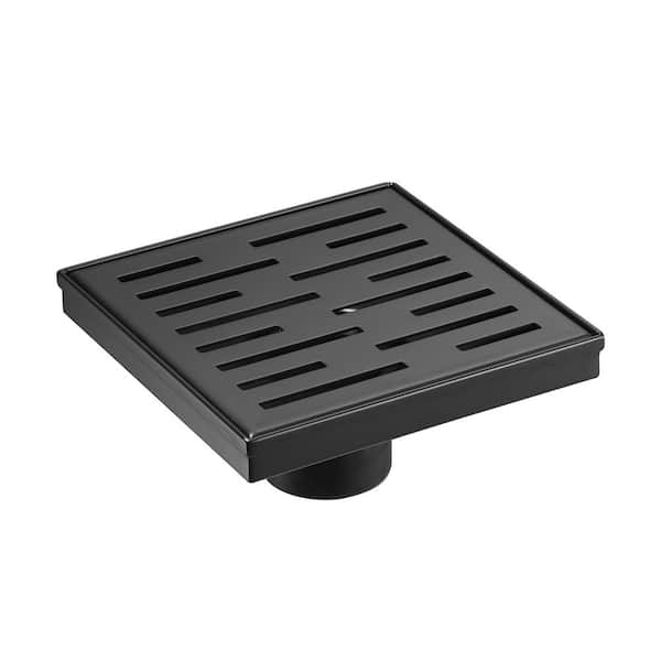 Elegante Drain Collection 4 in. Square Stainless Steel Drain Shower with Slot Pattern, Matte Black