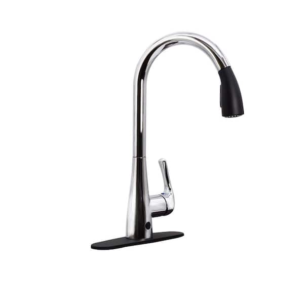 Westbrass Single Handle Touchless Motion Sensor Kitchen Faucet with Pull Down Sprayer Head, Polished Chrome/Matte Black