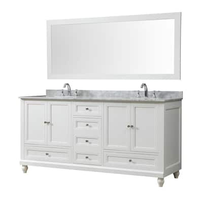 Direct Vanity Sink Classic 70 In. Bath Vanity In White With Carrara Marble Vanity Top With White Basins And 1 Large Mirror-6070D9-Wwc-M - The Home Depot