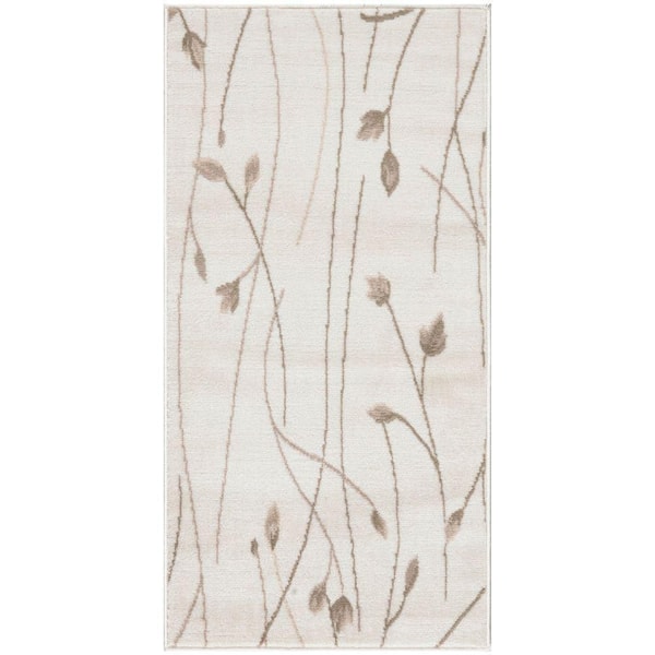 Nourison Grafix Ivory Beige doormat 2 ft. x 4 ft. Floral Contemporary Area Rug