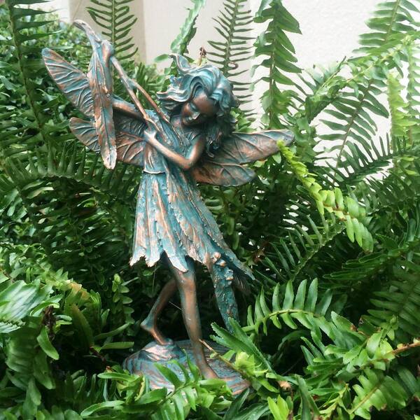 16” 2024 UV Resistance Green Bronze Tone Garden Lady Figurine. Verdigris. NEW