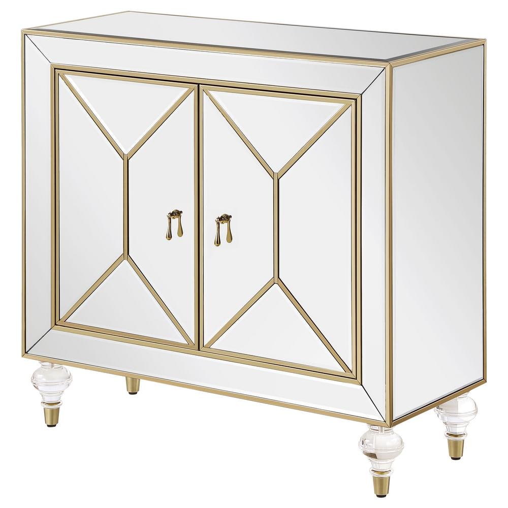 Glamorous Mirror and Champagne 2-Door Accent Cabinet