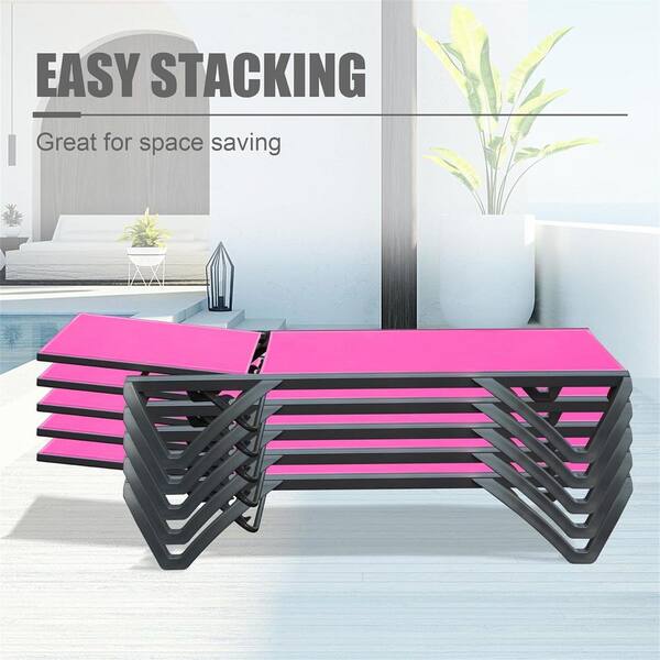 Rose Red 2-Piece Aluminum Outdoor Lounge Chair, Patio Chaise