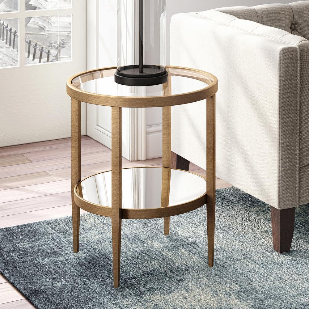 Hera 20 in. Blackened Bronze Round Glass Top End Table - thumbnail 4