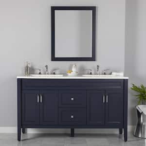 Skylark 60 in. W x 19 in. D x 35 in. H Double Sink Freestanding Bath Vanity in Blue with White Cultured Marble Top