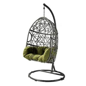 Green Memphis Black Based Swing Chair with Removable Cushions Metal Outdoor Lounge Chair in Green