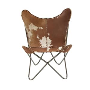 Brown Handmade Leather Butterfly Chair with Black Stand