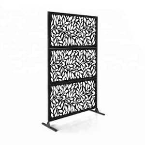 New Style MetalArt Laser Cut Metal Black TreeLeaves Privacy Fence Screen (24 in. x 48 in. per Piece 3-Piece Combo)