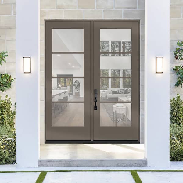 Legacy 72 in. x 96 in. Icon 4L Modern Clear Glass Kindling RHIS Fiberglass Double Prehung Front Door with 4-9/16 Jamb