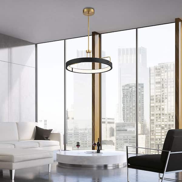 Pemberton Integrated LED Black Wagon Wheel Large Pendant with Acrylic Shade