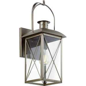 Woodcliff 1-Light 20 in. Weathered Brass Outdoor Wall Lantern with Clear Glass