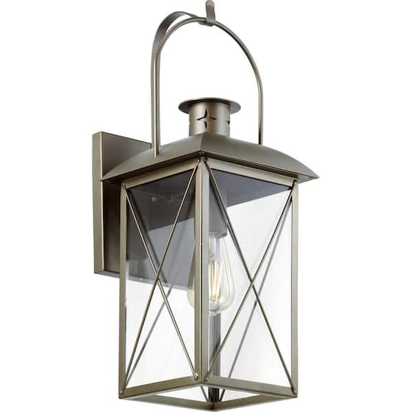 Progress Lighting Woodcliff 1-Light 20 in. Weathered Brass Outdoor Wall Lantern with Clear Glass