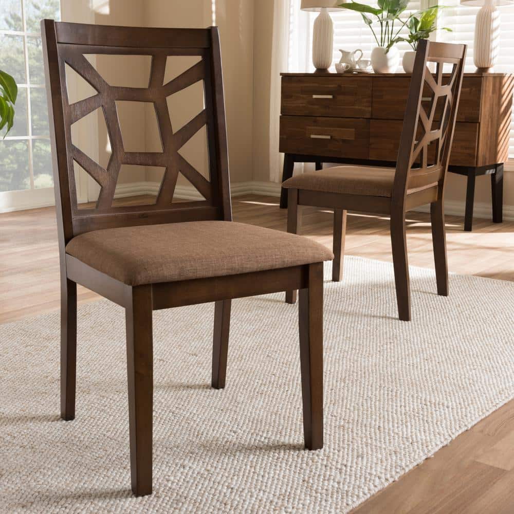 Abilene Mid-Century Light Brown Fabric and Walnut Wood Dining Chair Set