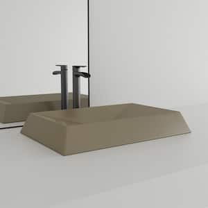 Concrete Rectangular Bathroom Vessel Sink Art Basin in Taupe Clay with X-Diversion Line and The Same Color Drainer