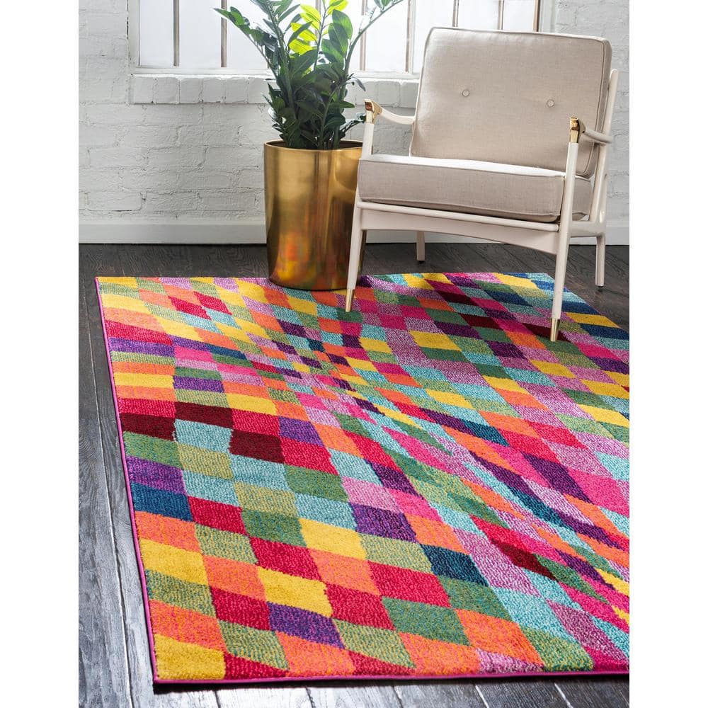 Colorful Geometric Rectangular Synthetic Area Rug 5' x 8'