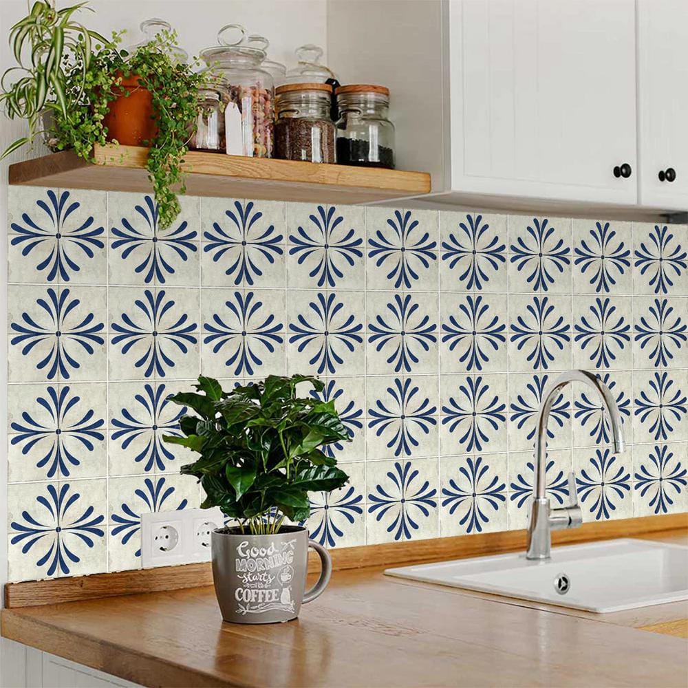 Midnight Blue and Cream Vinyl Peel and Stick Mosaic Tile Set