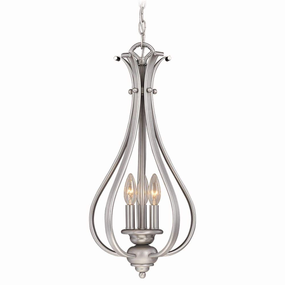Monrovia Brushed Nickel 3-Light Pendant with Frosted Glass