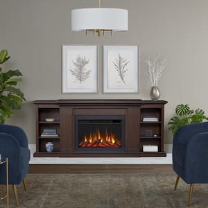 Winterset Slim 74 in. Freestanding Wooden Electric Fireplace TV Stand in Dark Walnut