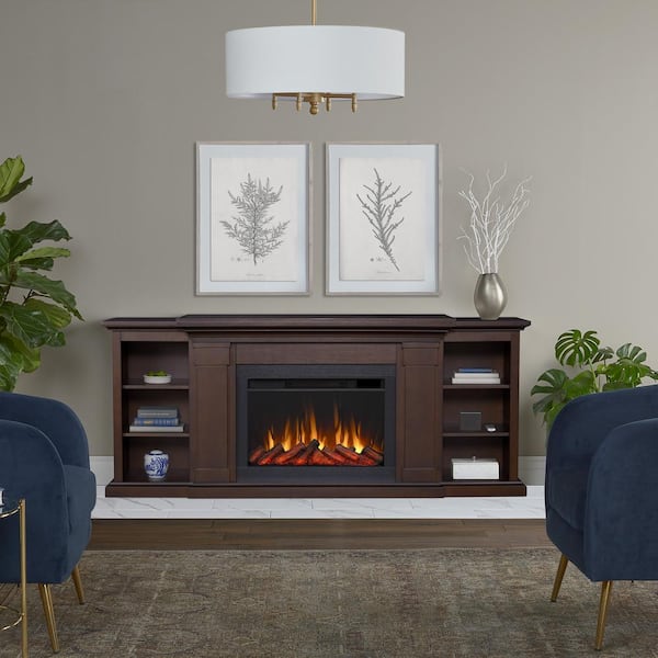 Real Flame Winterset Slim 74 in. Freestanding Wooden Electric Fireplace TV Stand in Dark Walnut