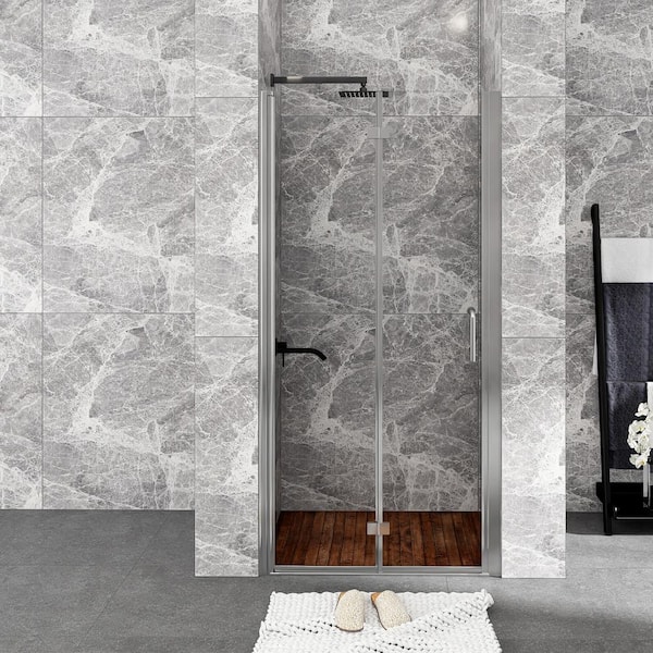 JimsMaison 36 in. W x 72 in. H Bifold Semi-Frameless Shower Door in Chrome Finish with Clear Glass