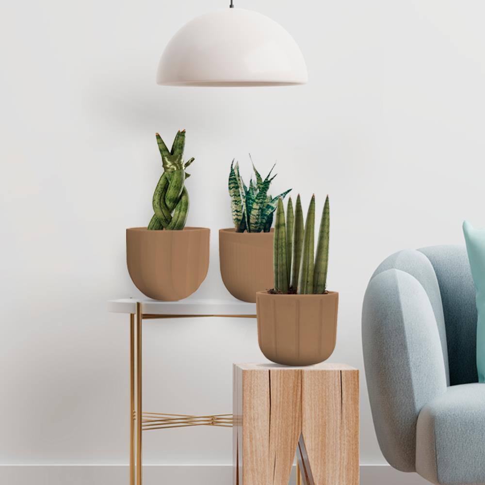 Ochre Polyethylene Resin Egg-Shaped Decorative Planter Set