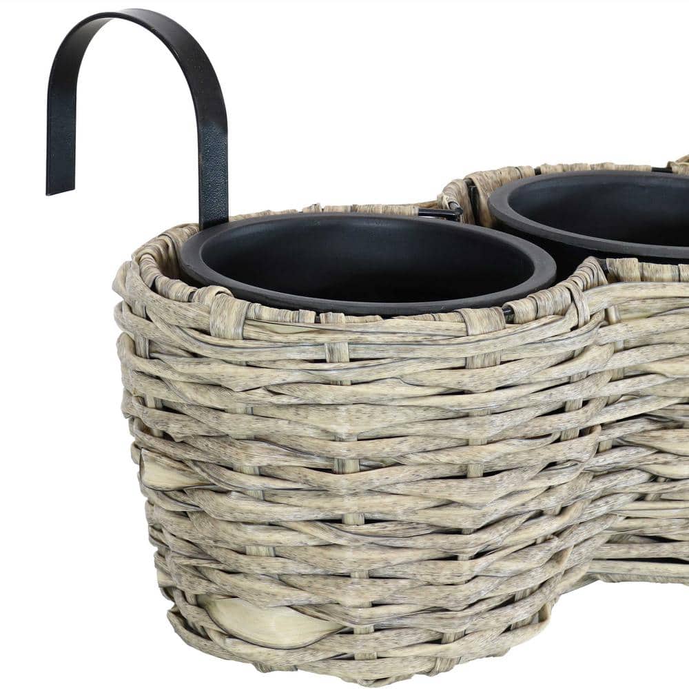 Frost Polyrattan Over-the-Rail Tri-Planter with Black Liners