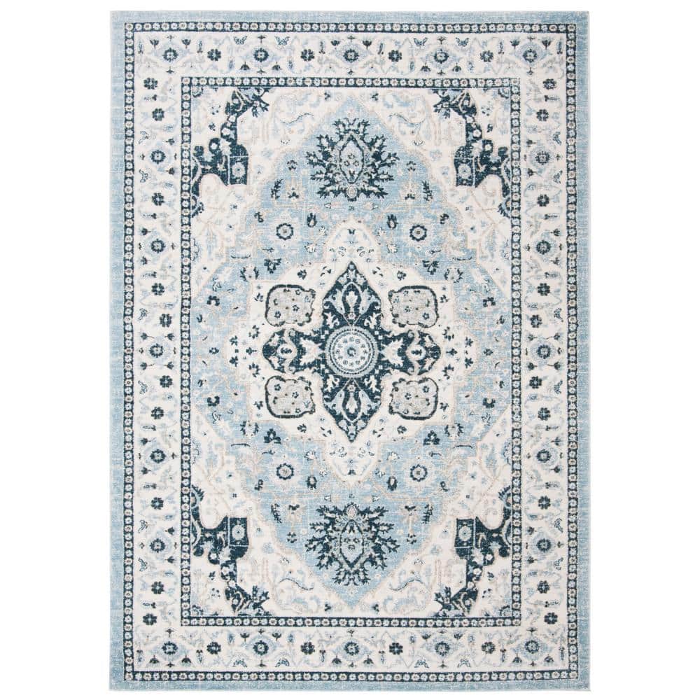 Isabella Light Blue and Cream 8' x 10' Synthetic Area Rug