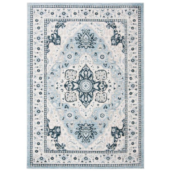 Isabella Light Blue/Cream 8 ft. x 10 ft. Medallion Border Area Rug