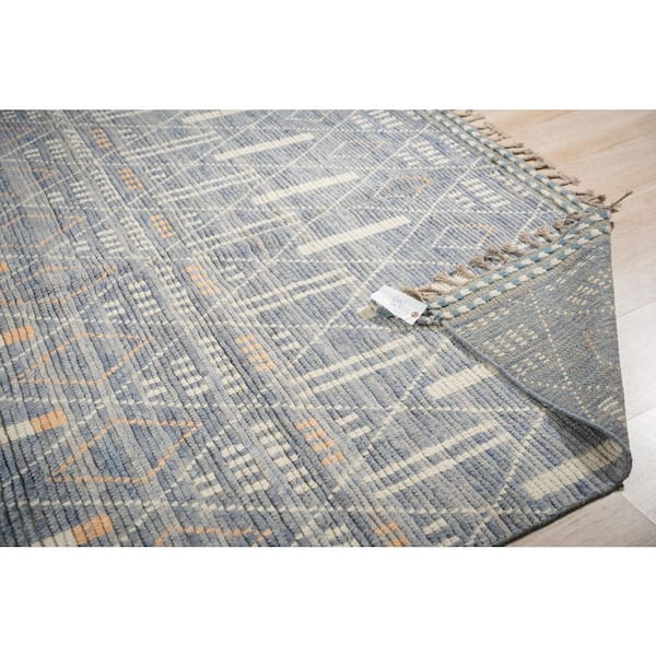 Blue Hand-Knotted Wool Contemporary Marrakech Handspun, Elegant and Durable Rug for Enhance, 9 ft. x 12 ft. Area Rug