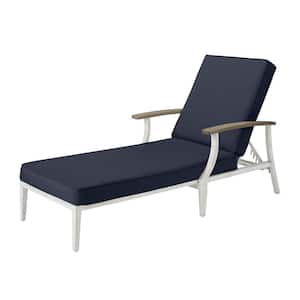 Marina Point White Steel Outdoor Patio Chaise Lounge with CushionGuard Midnight Navy Blue Cushions