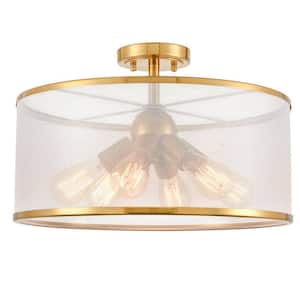 18.11 in. 6-Light Gold Modern Semi-Flush Mount with No Glass Shade and No Bulbs Included 1-Pack