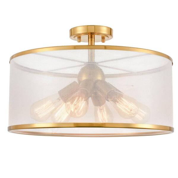 CLAXY 18.11 in. 6-Light Gold Modern Semi-Flush Mount with No Glass Shade and No Bulbs Included 1-Pack