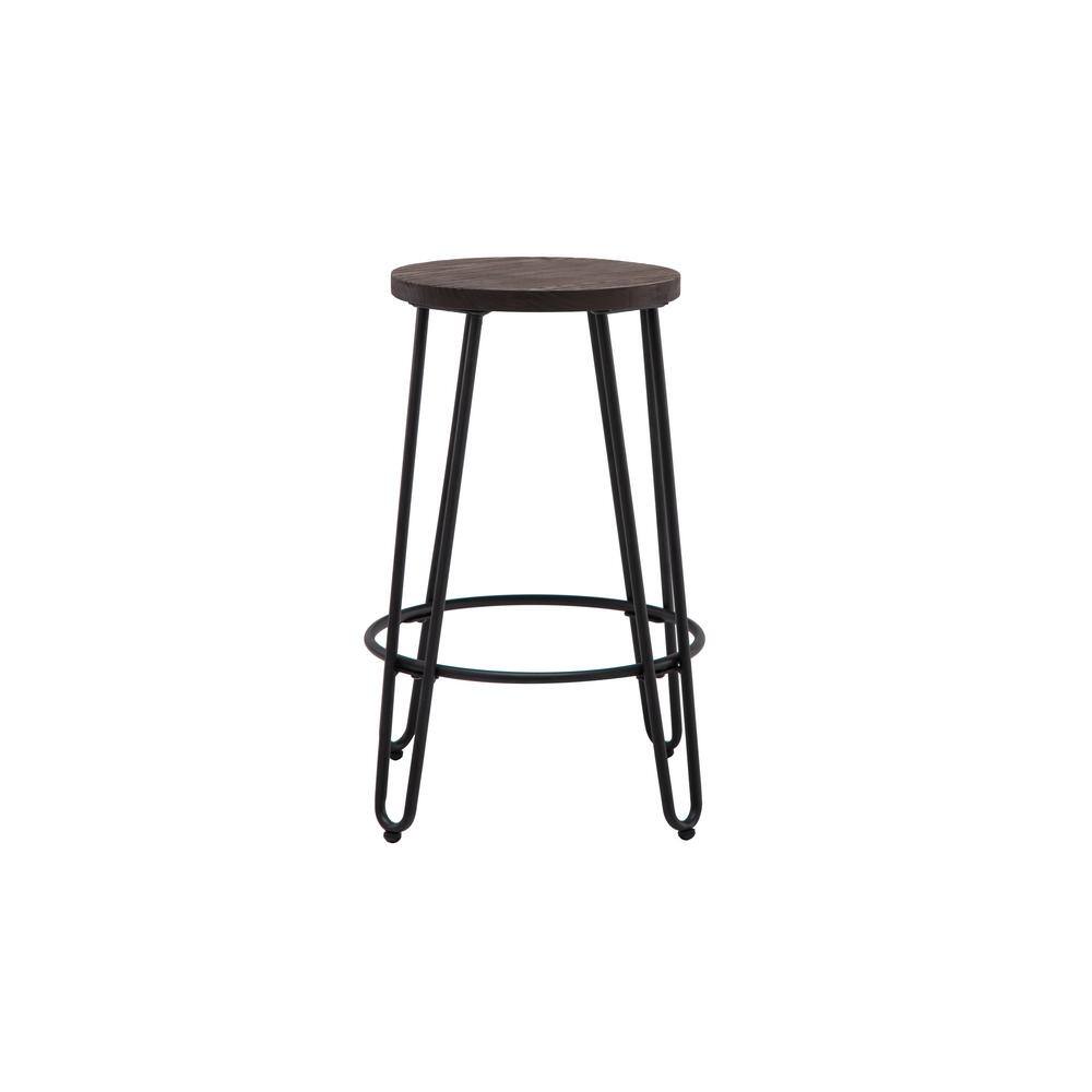 Industrial Black Steel and Wood 24" Backless Counter Stool