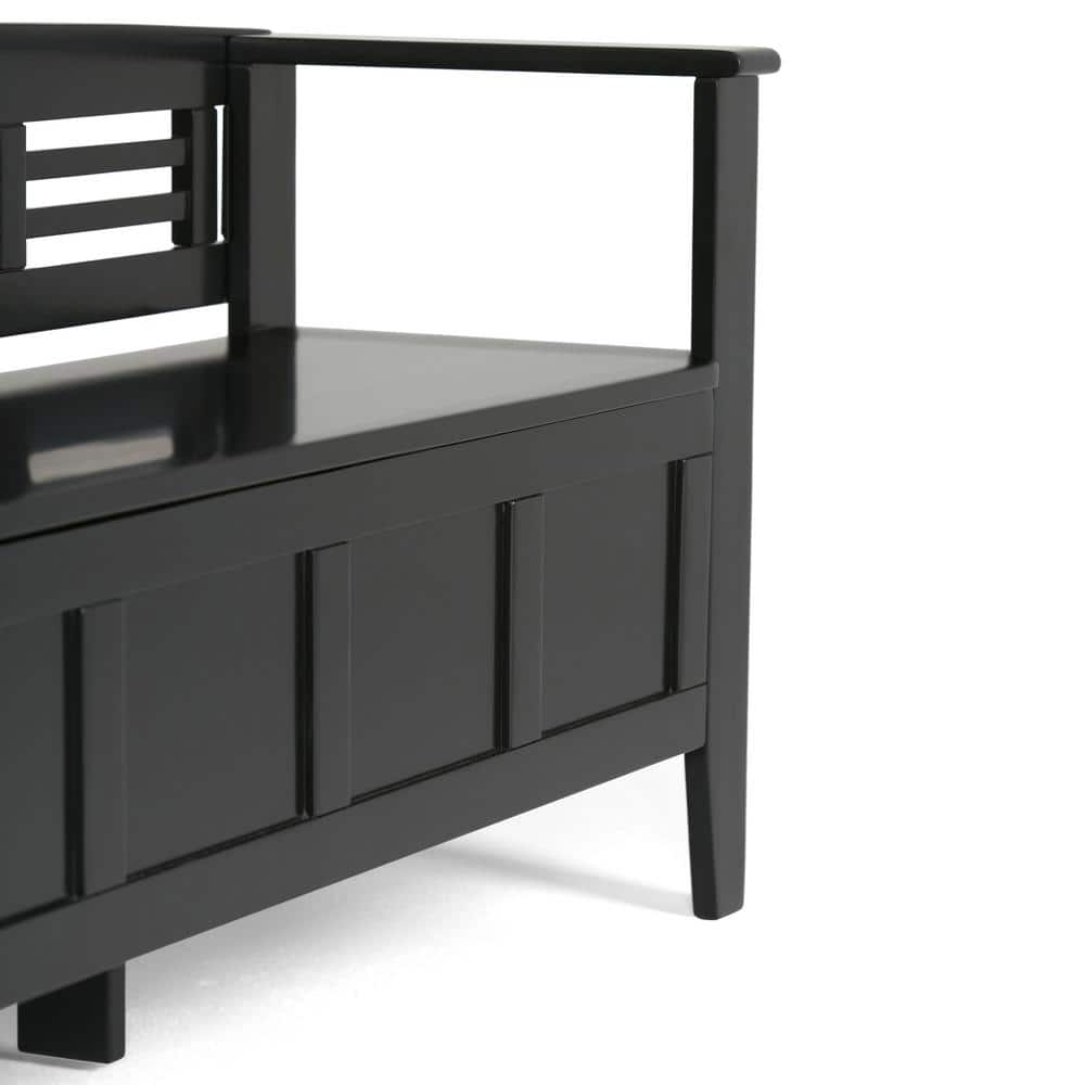 Black Solid Pine 48" Entryway Storage Bench with Backrest