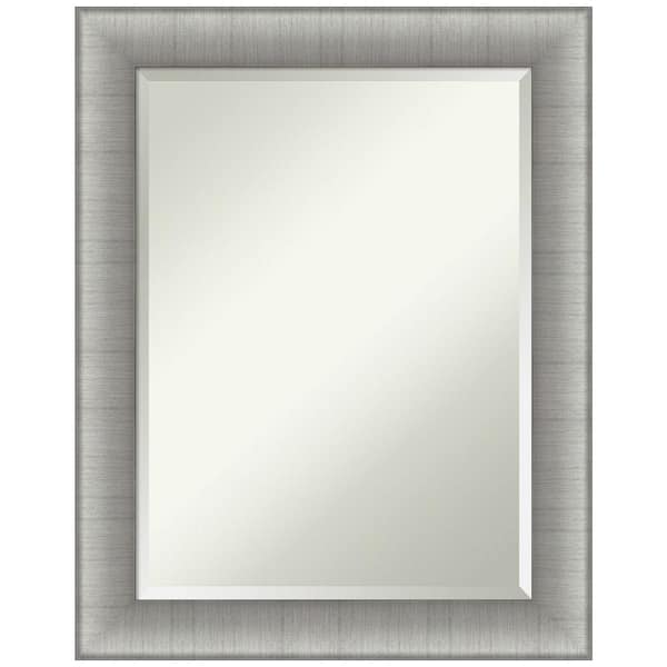 Amanti Art Medium Rectangle Pewter Silver Metallic Beveled Glass Modern Mirror (28.75 in. H x 22.75 in. W)