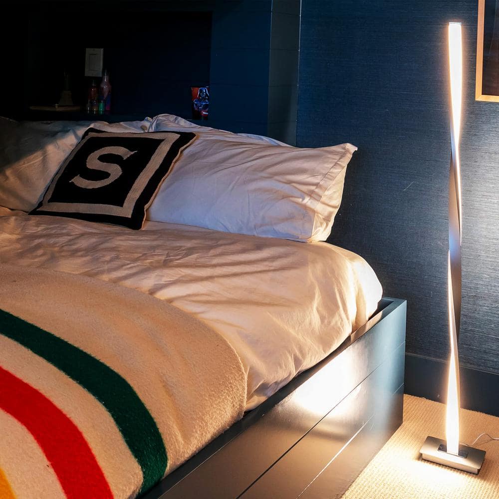 Helix 48" Platinum Silver LED Modern Floor Lamp with 3-Way Dimming