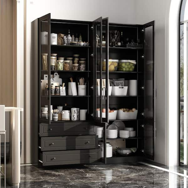 FUFU&GAGA Black 78.7 in. Accent Cabinet Office Storage Cabinet