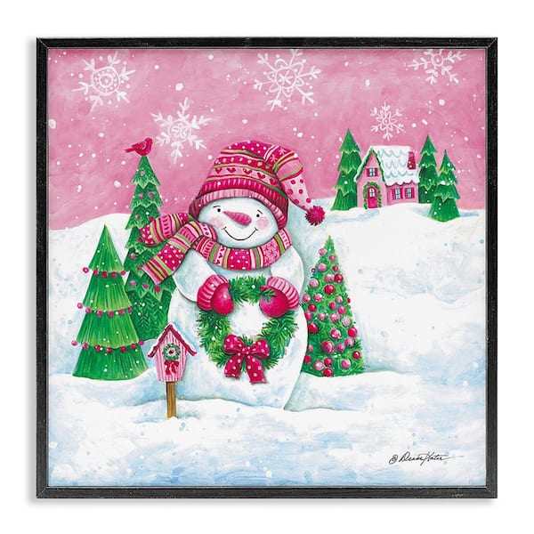 Stupell Industries Scenic Winter Snowman by Diane Kater 1-Piece Framed Graphic Print Nature Poster Art Print 12 in. x 12 in.