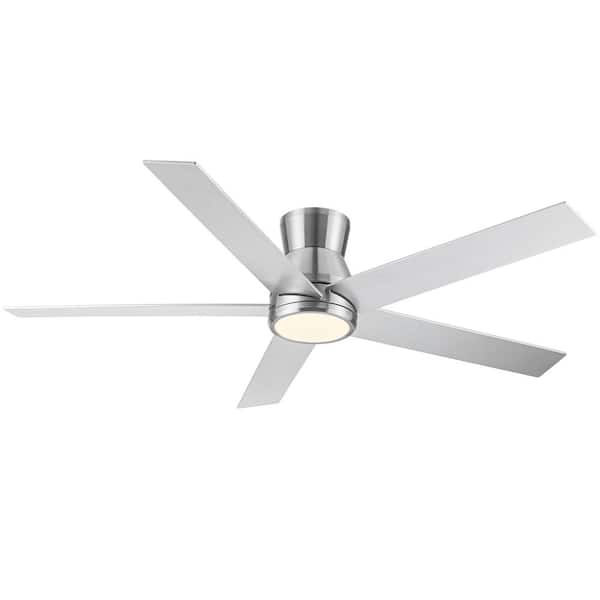 Brushed Nickel Series 52 in. Smart Indoor Brushed Nickel Low Profile 5-Blade Ceiling Fan with Warm Light LED with Remote