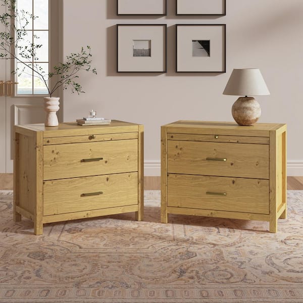 Alonso Natural 2 Drawer 31.5 in. W Nightstand Set of 2