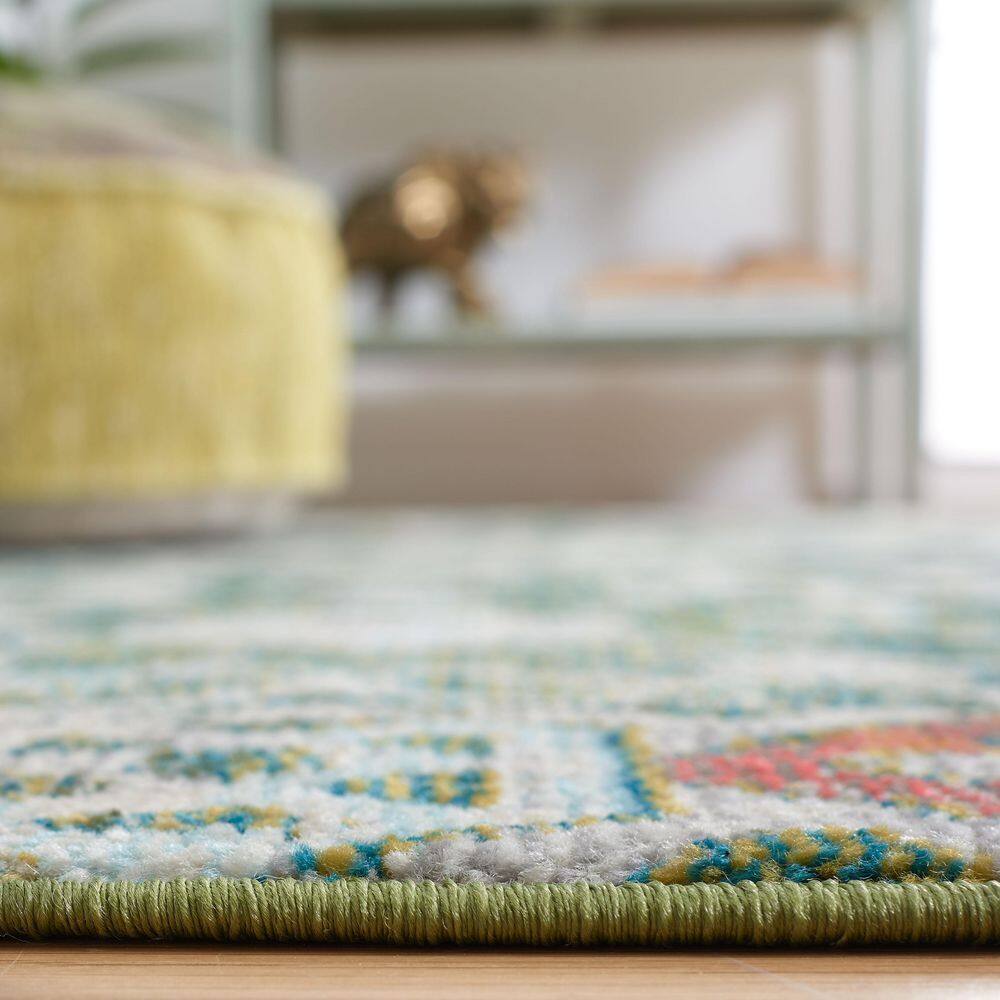 Green and Ivory Flat Woven Rectangular Area Rug