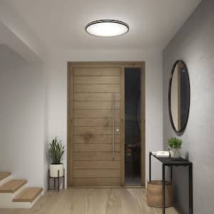 Athos 21 in. 1-Light Modern Black Integrated LED 5 CCT Flush Mount Ceiling Light Fixture for Kitchen or Bedroom
