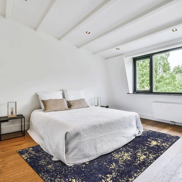 3 ft. x 5 ft. Black Gold Abstract Washable for Bedroom, Hallway, Kitchen, Playroom Area Rug