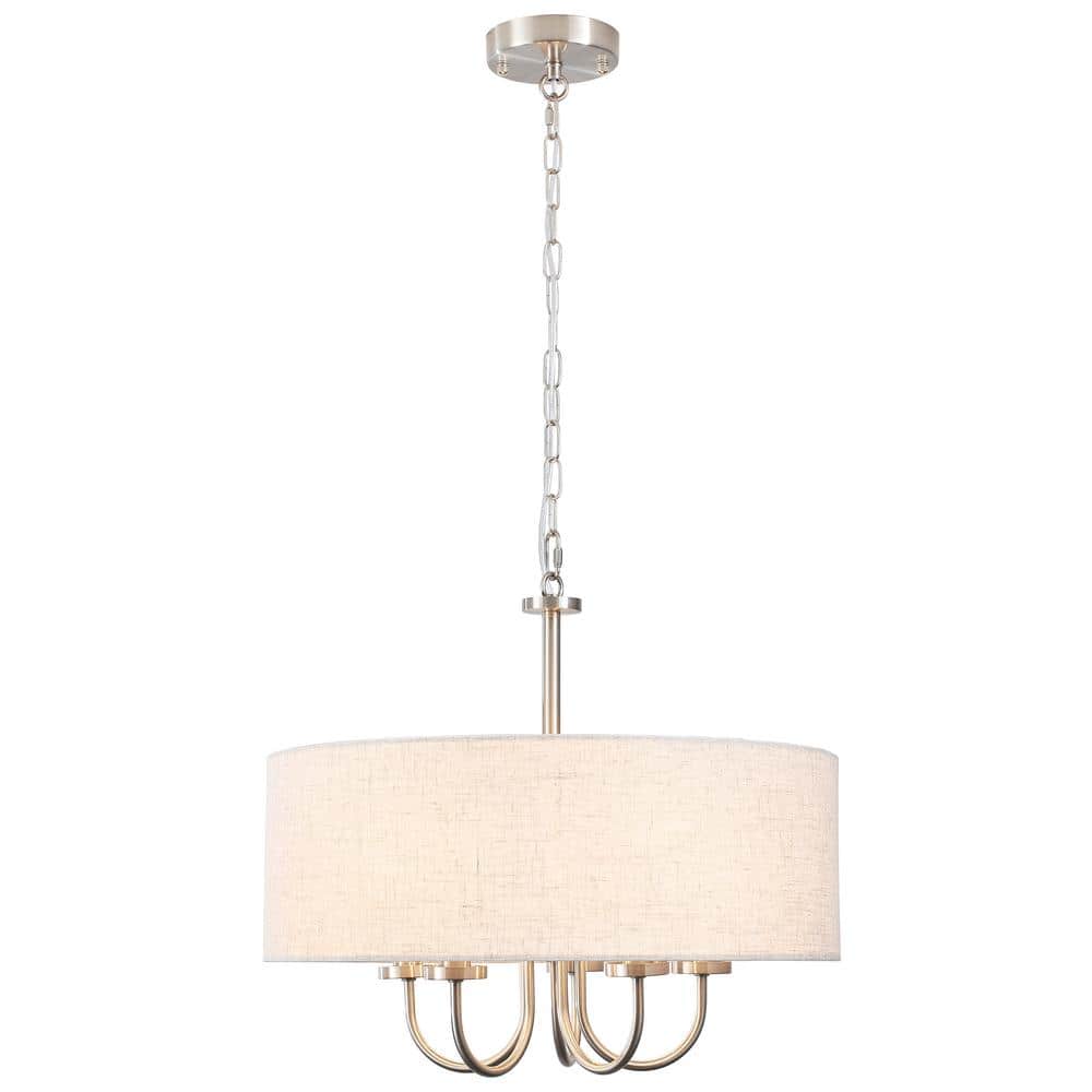 5-Light Brushed Nickel Candlestick Chandelier with Beige Linen Drum Shade price history on PriceWatchPro