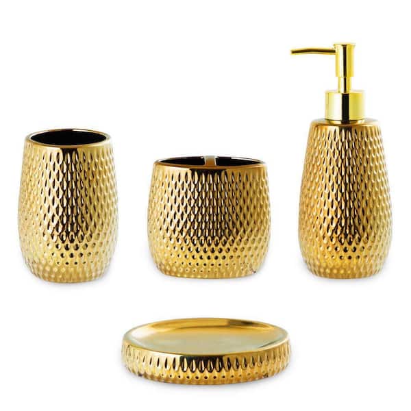 Pearl Yellow Baroque Bathroom Essentials with Gold Details Set of