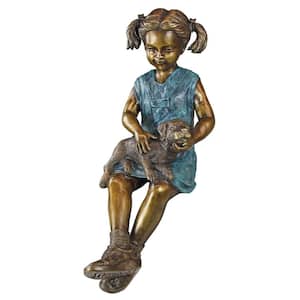34 in. H Sitting Savannah Girl with Dog Cast Bronze Garden Statue